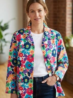 Vtg Style Floral Daisy Bouquet Shacket Jacket Top Women’s Small 100% Cotton